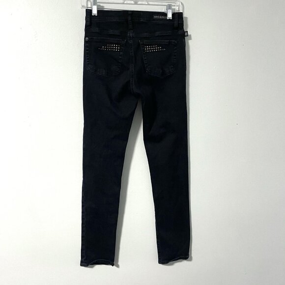 Rock & Republic Jeans Womens 8 Berlin Skinny Leg Stretch Black Denim Studded - Picture 4 of 11